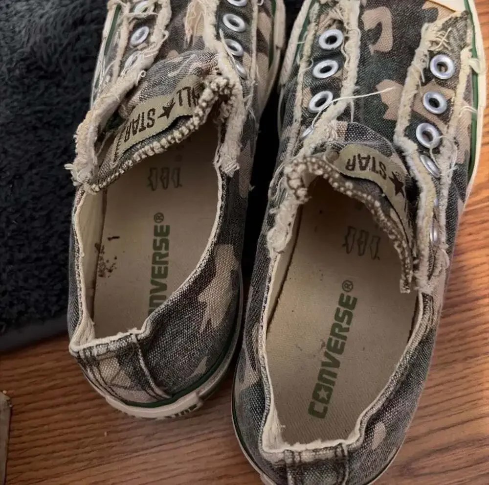 Converse All Star Camo Frayed Edge Slip-On Sneakers